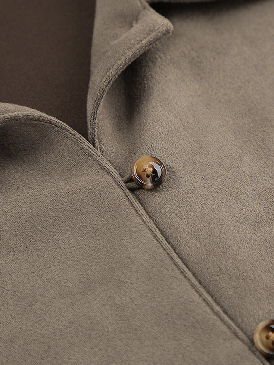 Long Sleeves Loose Buttoned Solid Color Split-Joint Lapel Blouses&Shirts Tops Outerwear