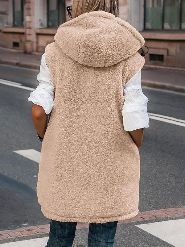 Loose Sleeveless Pockets Quilted Reversible Zipper Hooded Padded Vest Vest Outerwear