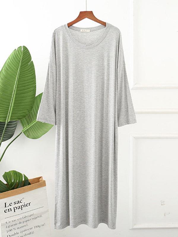 Modal Long Sleeve Split-Side Loose Pajamas Dress