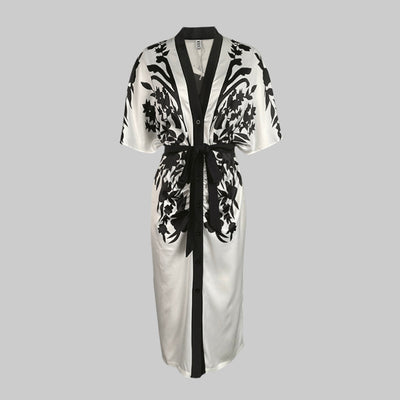 Half Sleeves Flower Print Printed Tied Waist V-Neck Midi Dresses