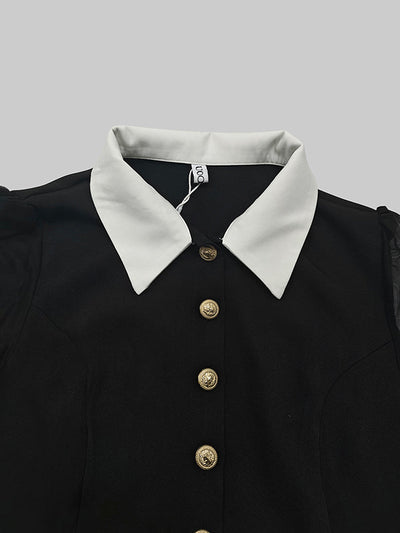 Long Sleeves Buttoned See-Through Solid Color Split-Side Lapel Maxi Dresses Shirt Dress