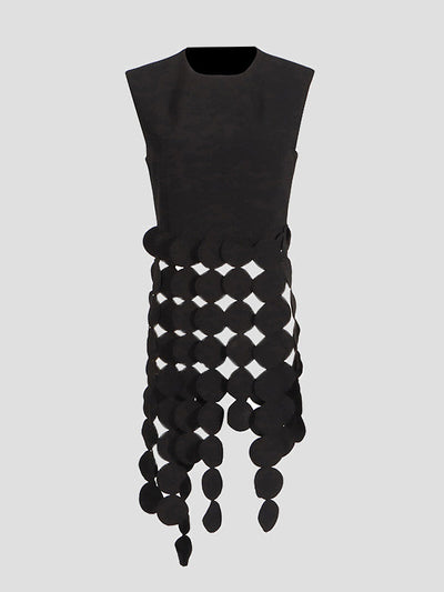 Sleeveless Polka-Dot Solid Color Split-Joint Tasseled Round-Neck Vest Top