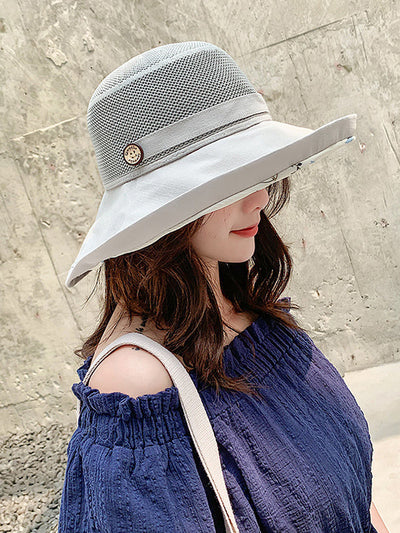 Hollow Lace-Up Printed Split-Joint Sun Hat