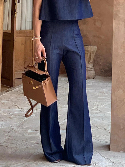 High Waisted Loose Solid Color Split-Joint Jean Pants Bottoms