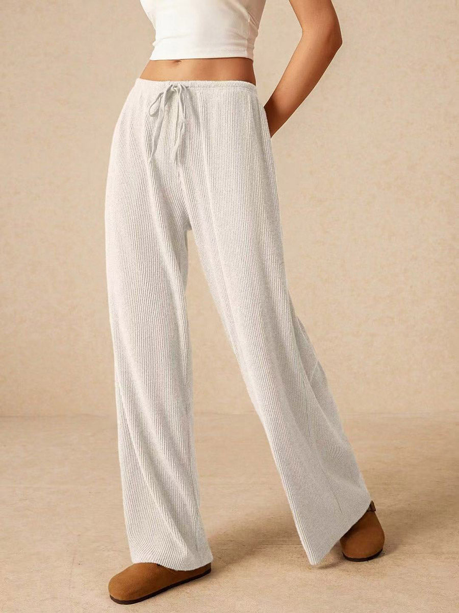 Elasticated Waist High Waisted Drawstring Solid Color Split-Joint Pants Trousers