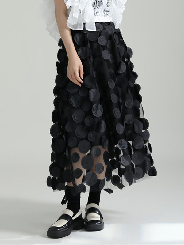 A-Line High Waisted Mesh Polka-Dot Solid Color Split-Joint Skirts Bottoms