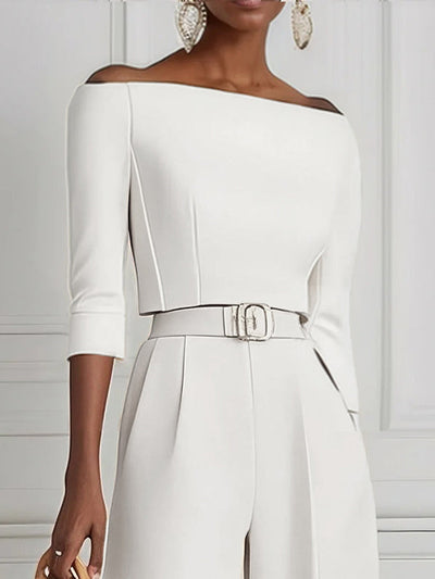 Half Sleeves Solid Color Split-Joint Off-The-Shoulder T-Shirts Tops