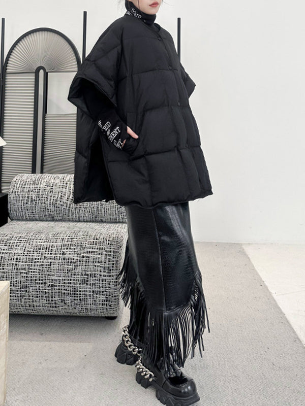 Batwing Sleeves Half Sleeves Buttoned Solid Color Round-Neck Padded Vest