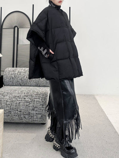 Batwing Sleeves Half Sleeves Buttoned Solid Color Round-Neck Padded Vest