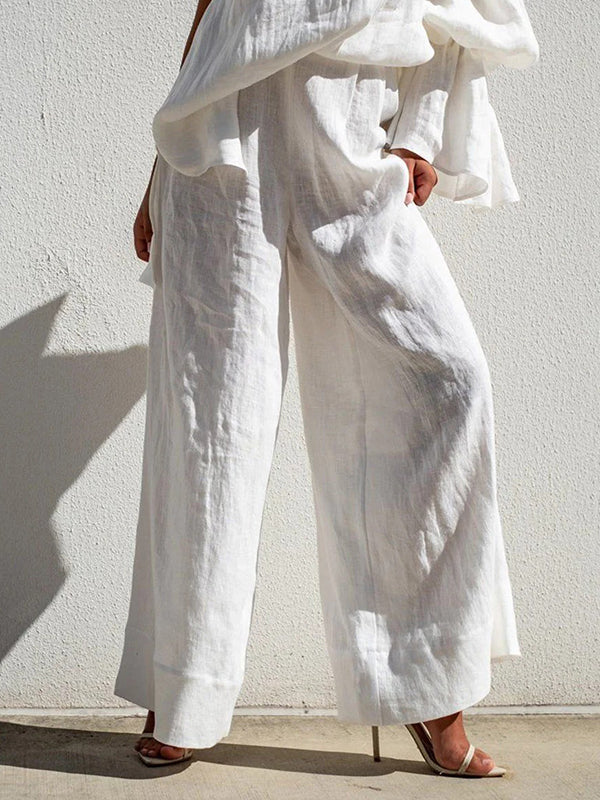 High Waisted Loose Elasticity Solid Color Split-Joint Pants Trousers