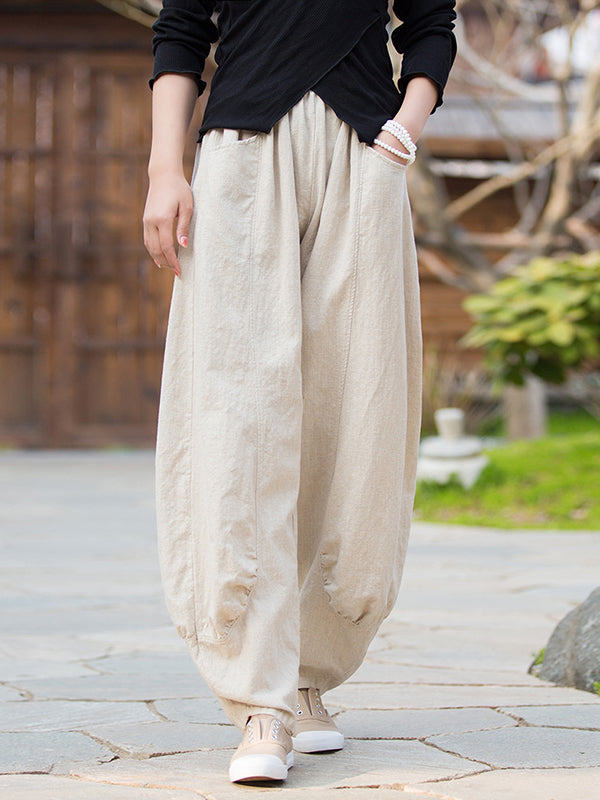 7 Colors Casual Wide Leg High Waisted Solid Color Linen Pants