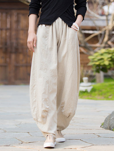 7 Colors Casual Wide Leg High Waisted Solid Color Linen Pants