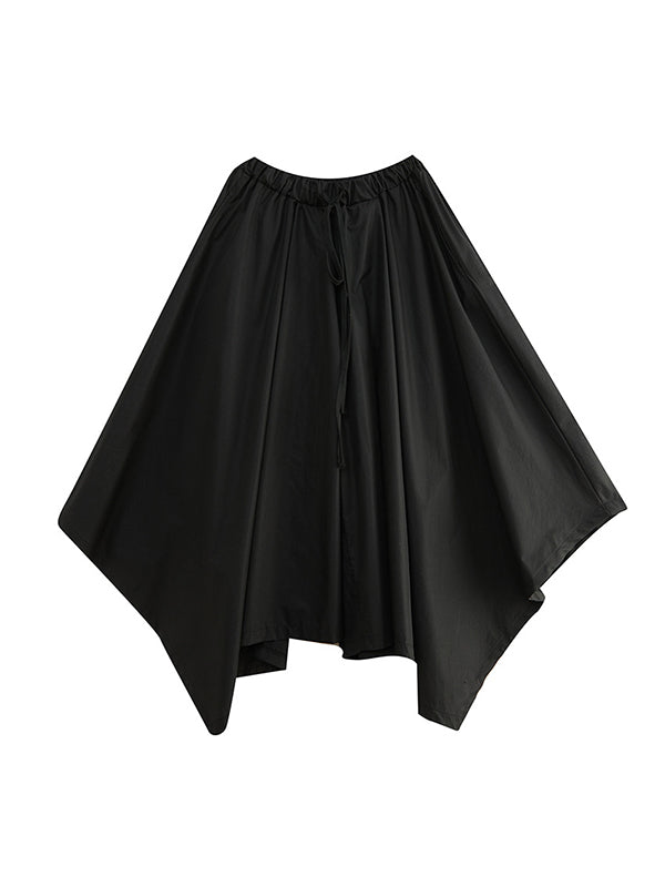 Cropped A-Line Drawstring Solid Color Pants Culotte