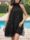 A-line Sleeveless Mesh Solid Color Split-Joint Three-Dimensional Flower Halter-Neck Mini Dresses