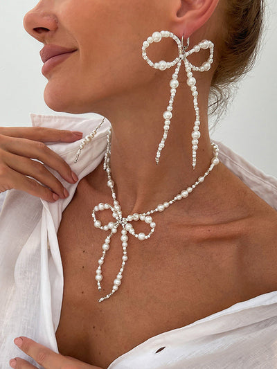 Bowknot Drop Earrings + Necklaces Accessories