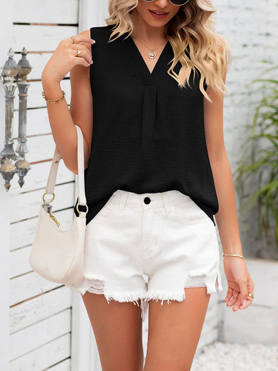 Loose Sleeveless Solid Color V-Neck Vest Top