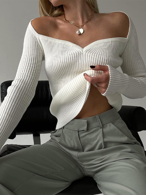 Urban Skinny Solid Color Square-Neck Sweater Tops