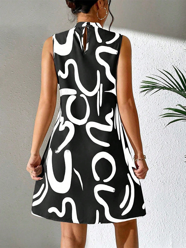 A-line Sleeveless Contrast Color Printed Mini Dresses