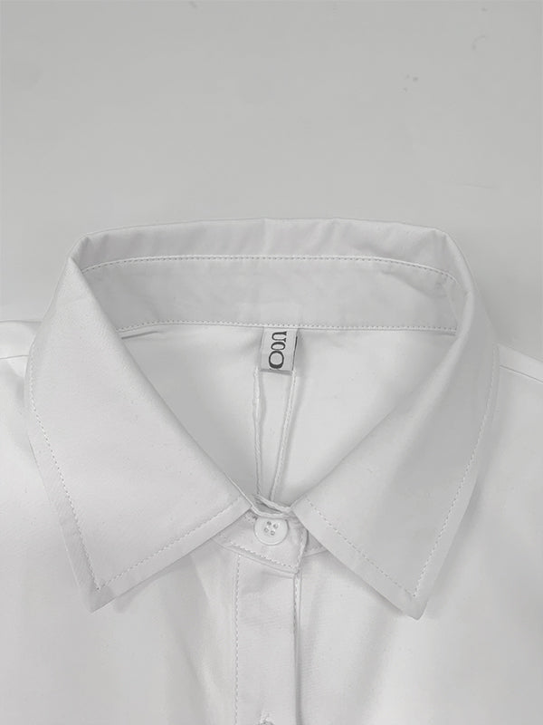 A-Line Loose Pleated Solid Color Split-Joint Lapel Maxi Dresses Shirt Dress