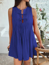 A-Line Loose Pleated Solid Color Tied Round-Neck Mini Dresses Vest Top