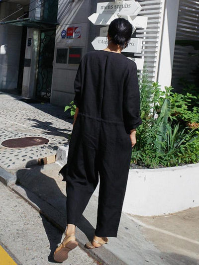 Casual Linen V-neck Jumpsuit