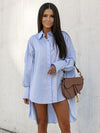 Urban Long Sleeves High-Low Solid Color Lapel Collar Blouses