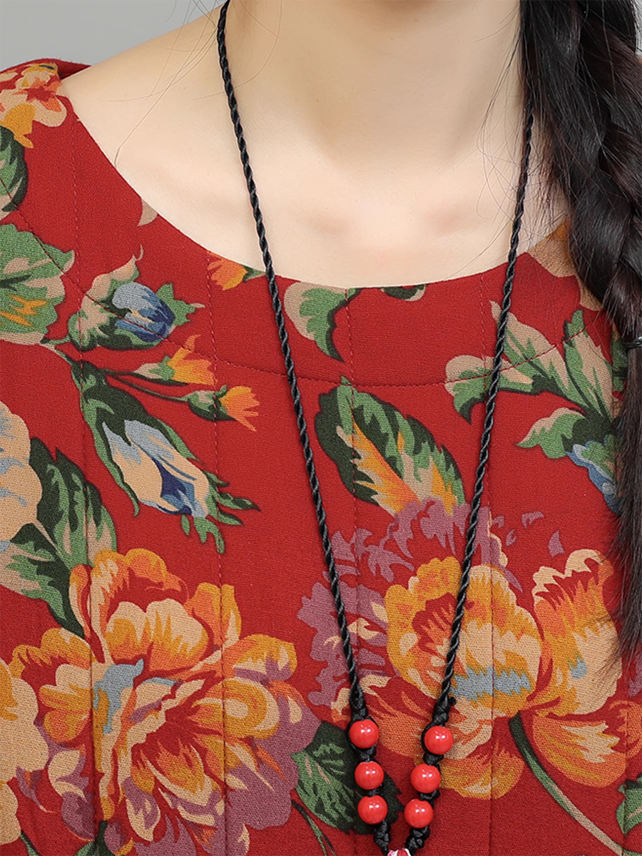 Women Vintage Winter Flower Cotton Padded Suits