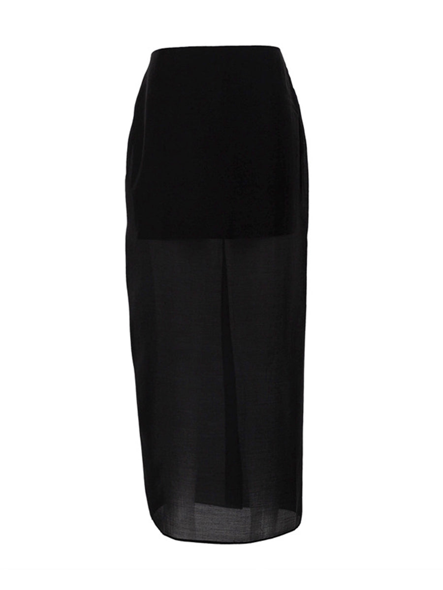 Bodycon High Waisted See-Through Solid Color Split-Joint Skirts Bottoms