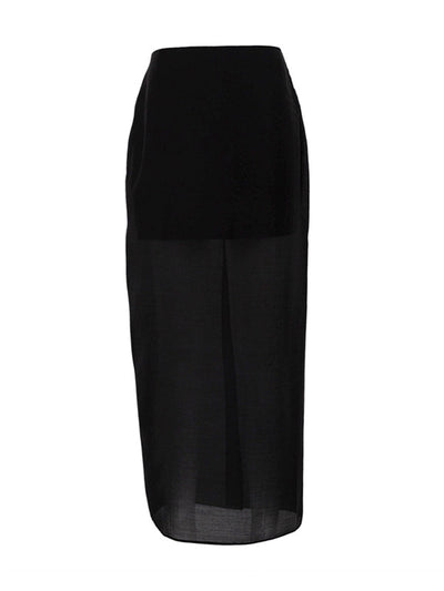 Bodycon High Waisted See-Through Solid Color Split-Joint Skirts Bottoms