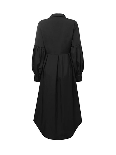 High-Low Long Sleeves Buttoned Falbala Solid Color Lapel Collar Blouses&Shirts Tops