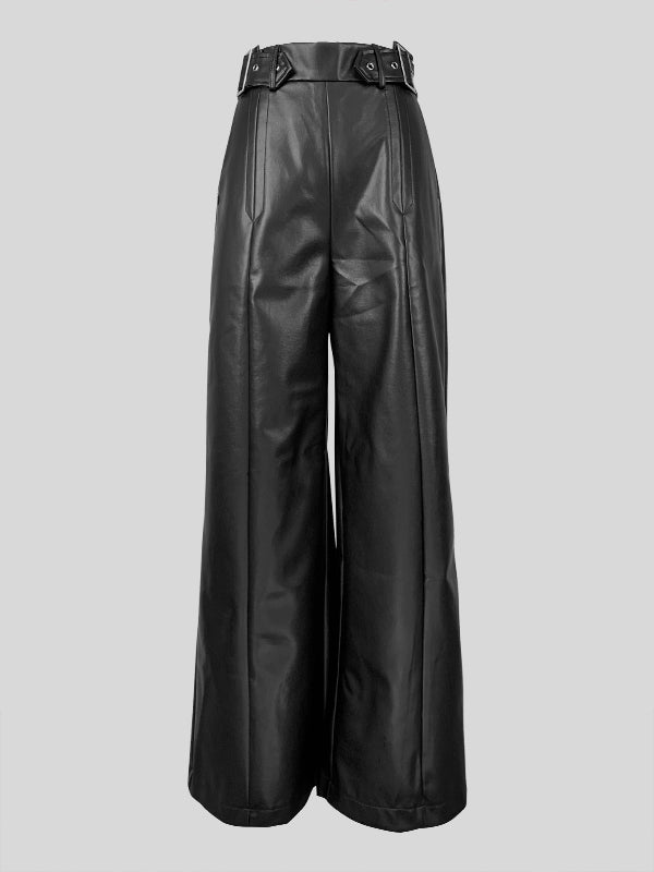 High Waisted Loose Pleated Pockets Split-Joint Pants Trousers