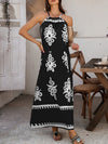 A-Line Loose Contrast Color Halter-Neck Maxi Dresses