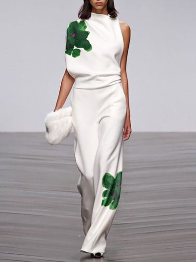 High Waisted Loose Flower Print Pants Trousers