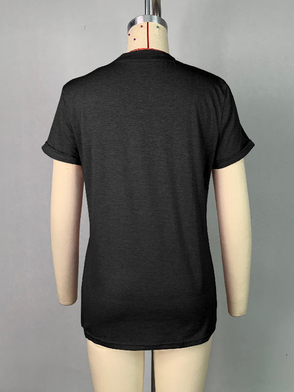 Short Sleeves Solid Color Round-Neck T-Shirts Tops