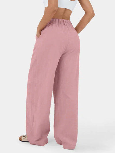 Loose Wide Leg Pleated Solid Color Split-Joint Pants Trousers