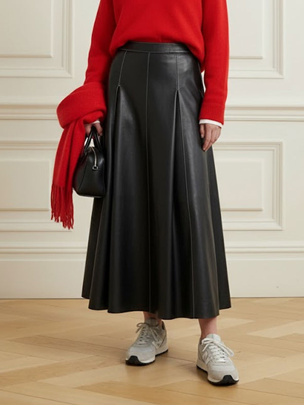 High Waisted Pleated Solid Color Skirts Bottoms