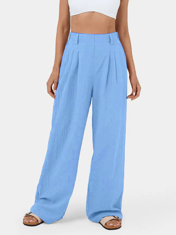 Loose Wide Leg Pleated Solid Color Split-Joint Pants Trousers