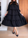 A-Line Loose Ruffled Solid Color Split-Joint Round-Neck Maxi Dresses