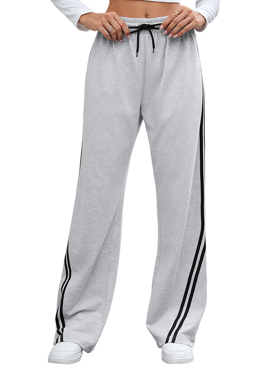 Elasticated Waist High Waisted Drawstring Split-Joint Pants Trousers