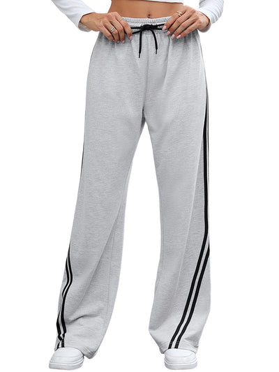 Elasticated Waist High Waisted Drawstring Split-Joint Pants Trousers