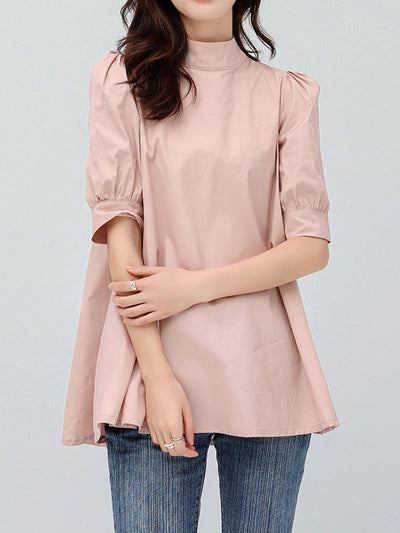 Casual Loose Bow-Embellished Solid Color Blouse