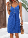 A-Line Loose Buttoned Pleated Solid Color Spaghetti-Neck Mini Dresses