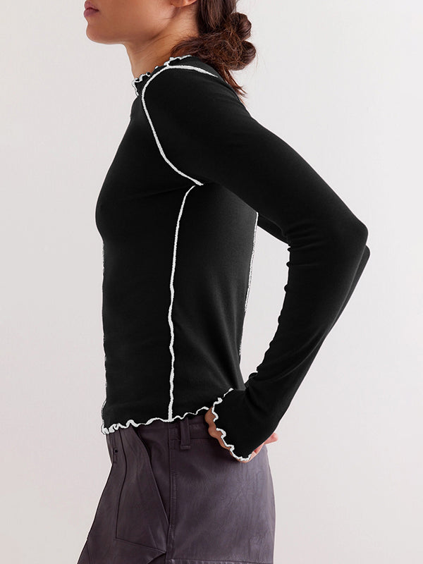 Long Sleeves Skinny Solid Color Round-Neck T-Shirts