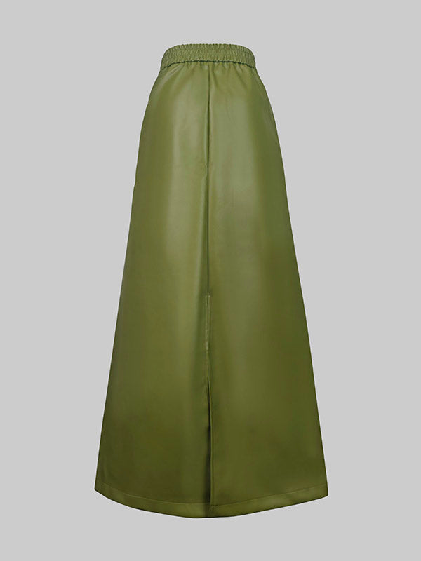 A-Line Loose Belted Solid Color Skirts Bottoms