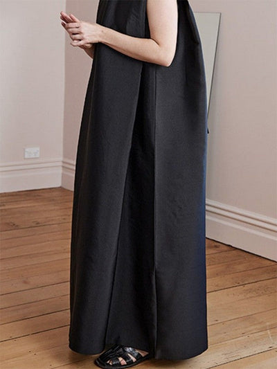 Loose Solid Color High Neck Maxi Dresses