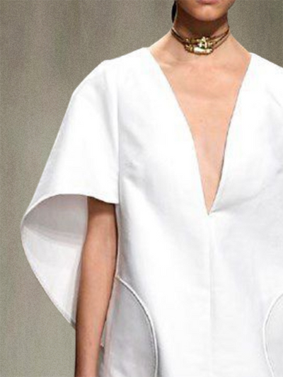 Half Sleeves Loose Solid Color Deep V-Neck Mini Dresses