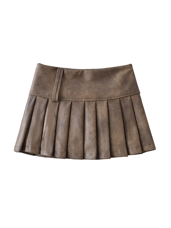 A-Line High Waisted Pleated Solid Color Skirts Bottoms