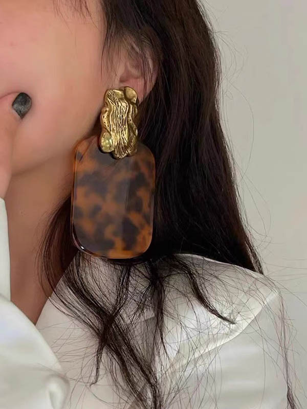 Geometric Leopard Pleated Split-Joint Drop Earrings Earrings Accessories