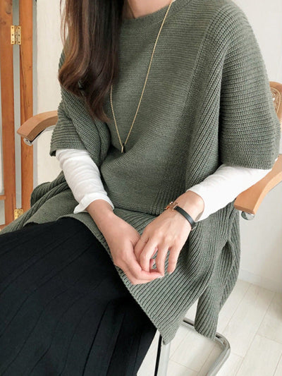 Casual Loose Split-Side Round-Neck Sweater Tops