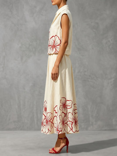 Sleeveless Contrast Color Floral Printed Lapel Blouses&Shirts Tops
